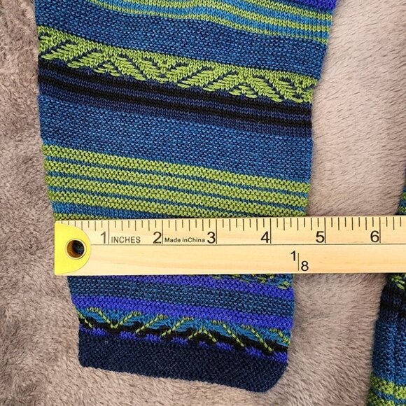 Rare Vintage 90s Suri Baby Alpaca Sweater XL Bright Green Blue Stripe Peru Retro - Picture 8 of 8